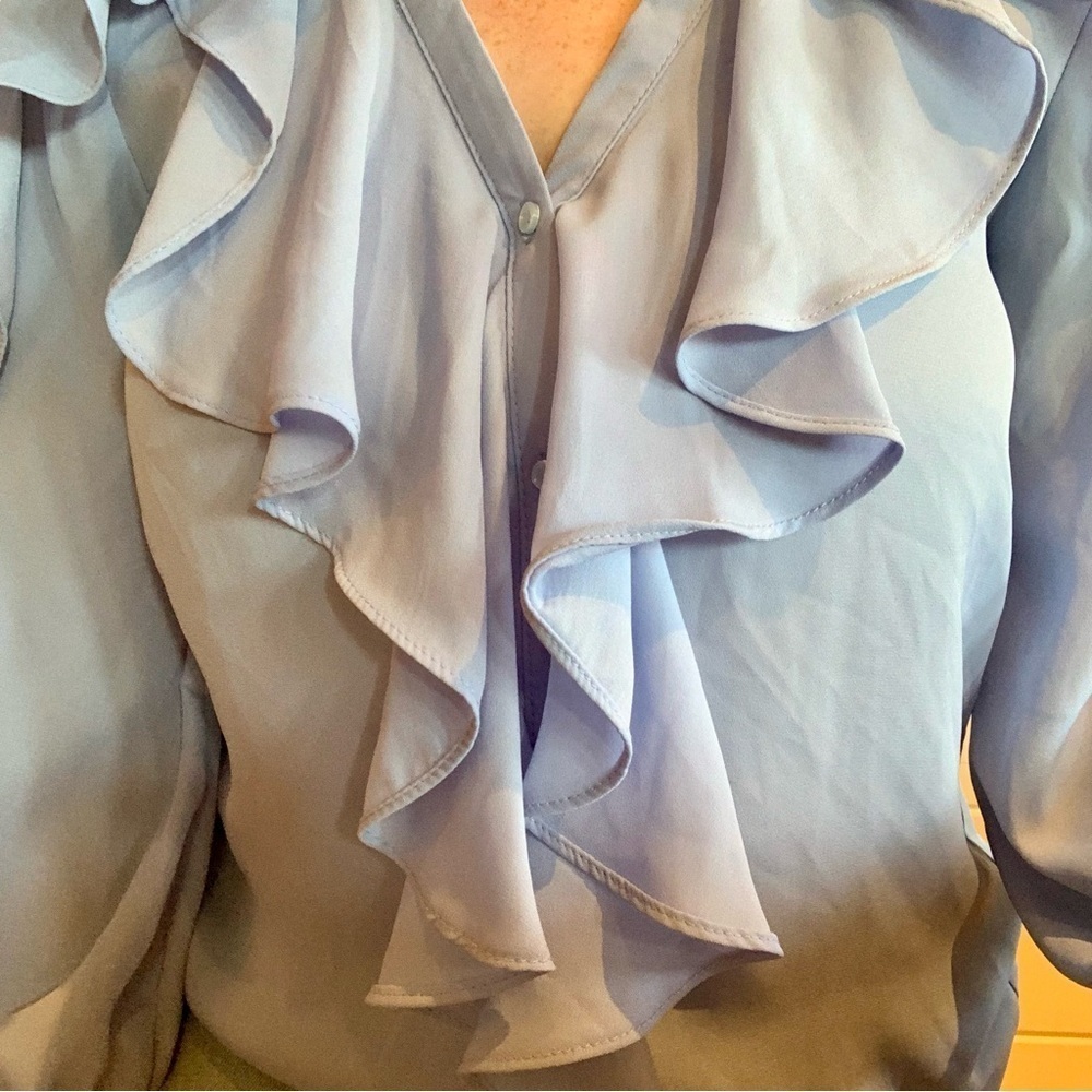 ZARA  BLUE RUFFLED LONG SLEEVE BLOUSE - Picture 5 of 7